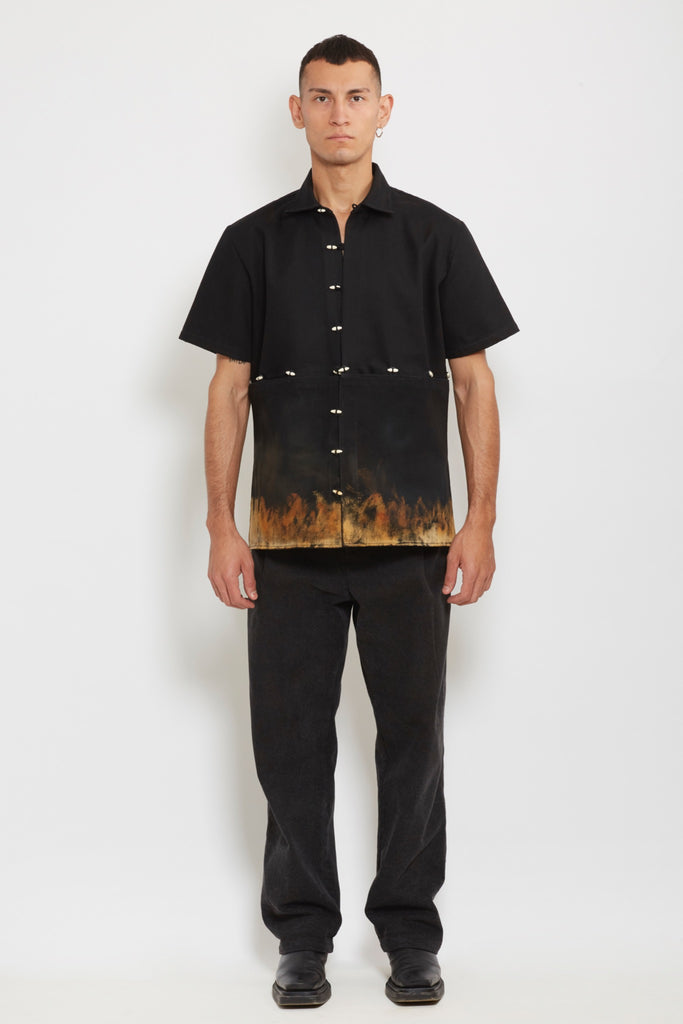 Chela Cruzada: Black Denim Fire Dye Shirt